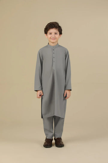 Sand Grey Blended Kurta Trouser - Kids