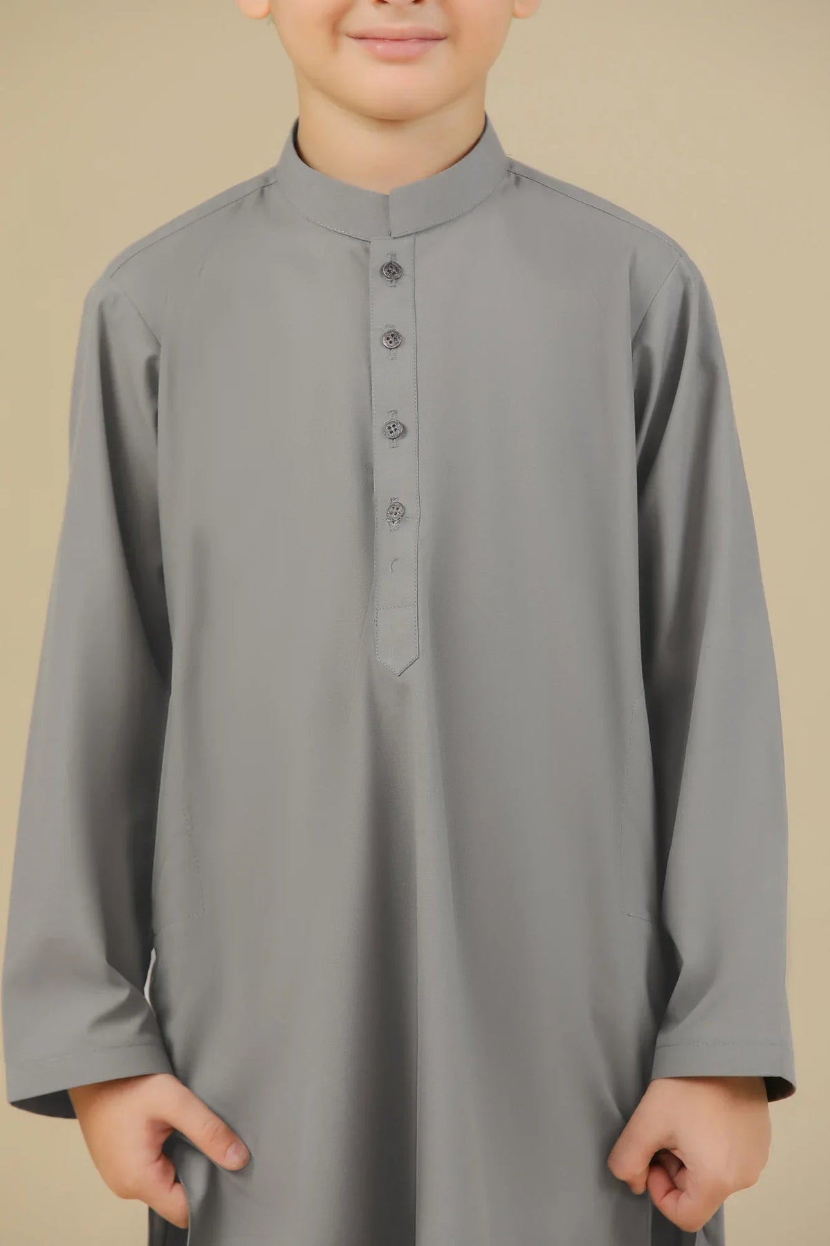 Sand Grey Blended Kurta Trouser - Kids