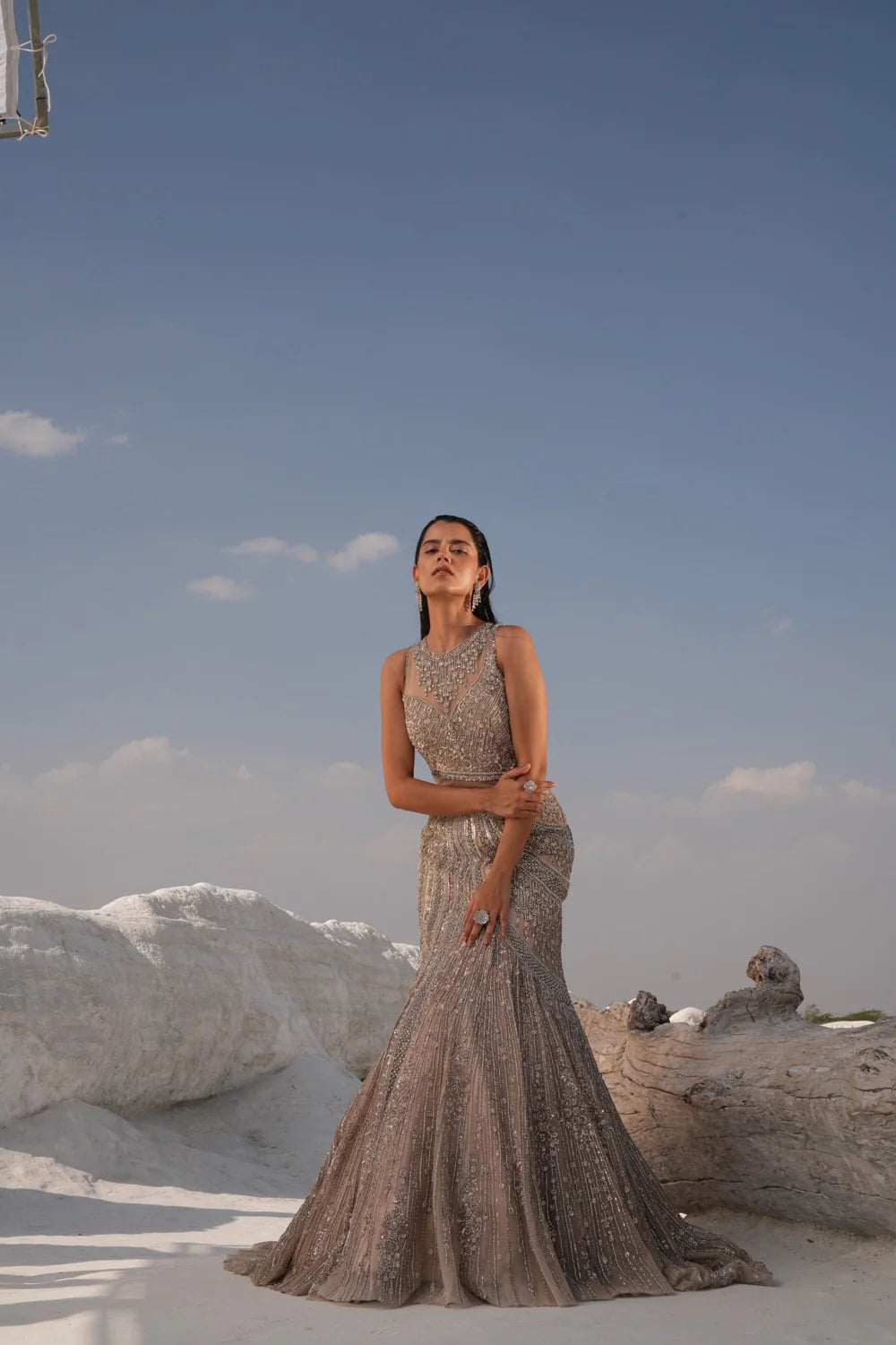 Classy fishcut lehenga embellished in sequins and Swarovski work