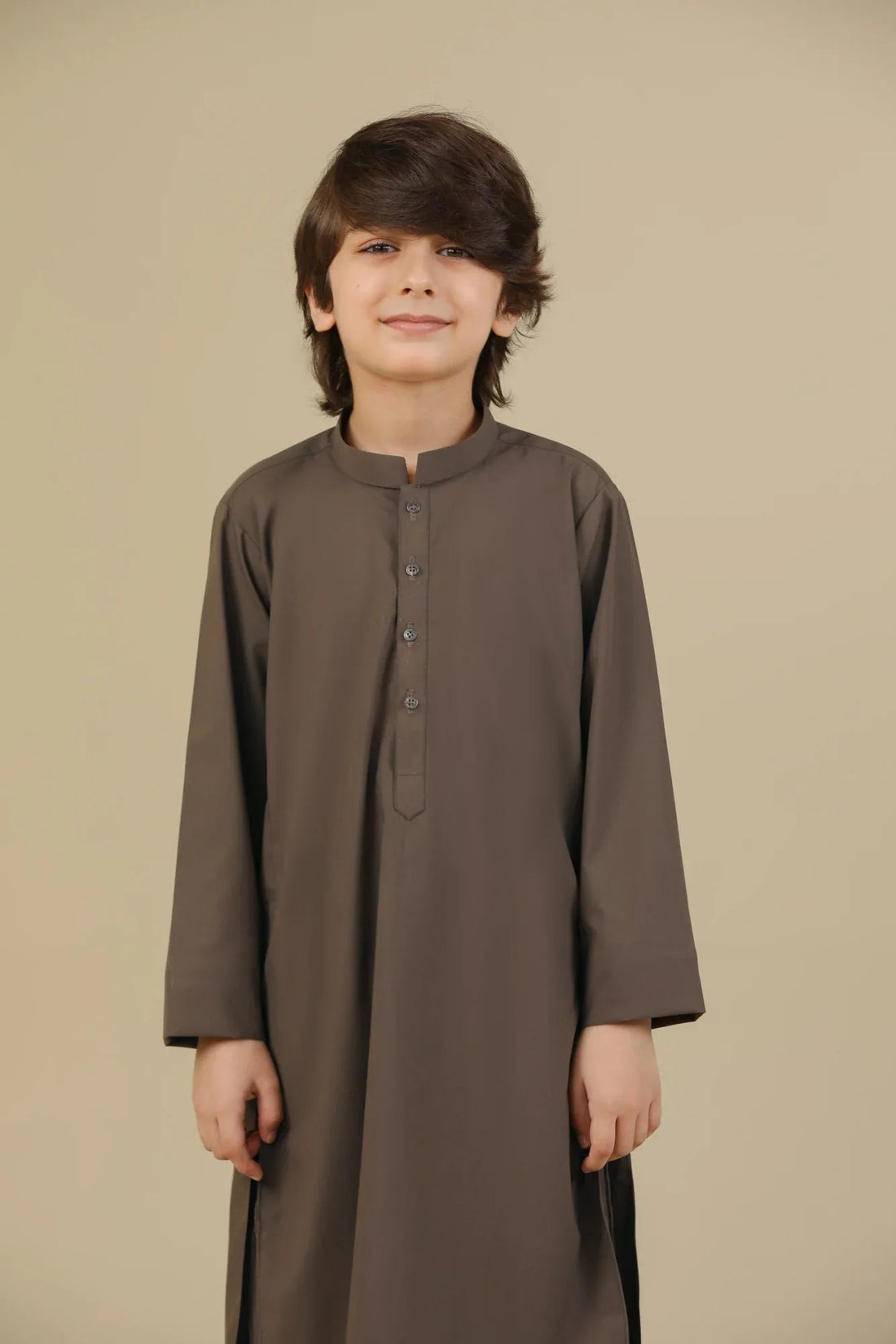 Light Brown Blended Kurta Trouser - Kids