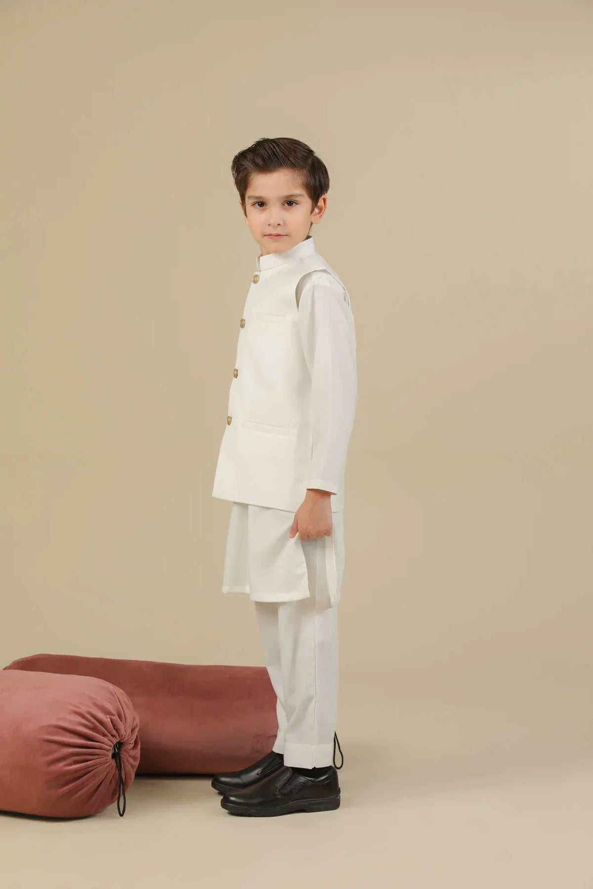 Off White Suiting Waistcoat - Straight Cut Buttoned  - Kids