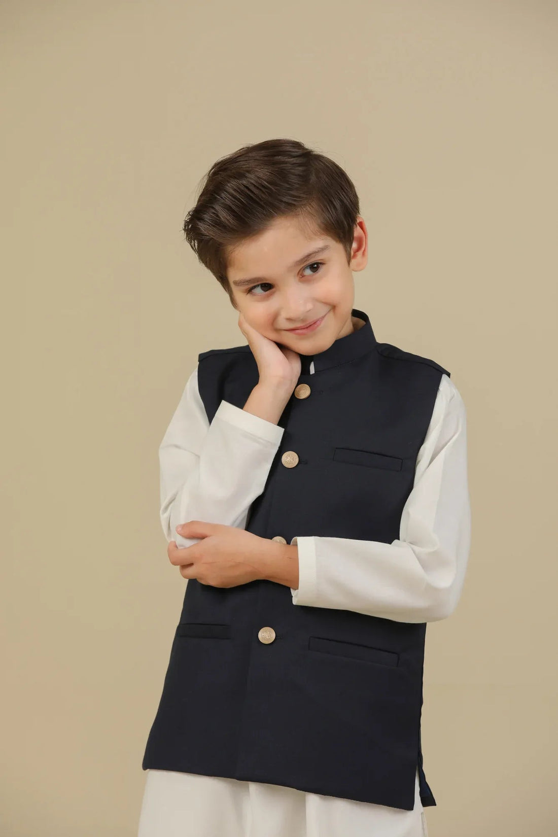 Navy Blue Suiting Waistcoat - Straight Cut Buttoned - Kids