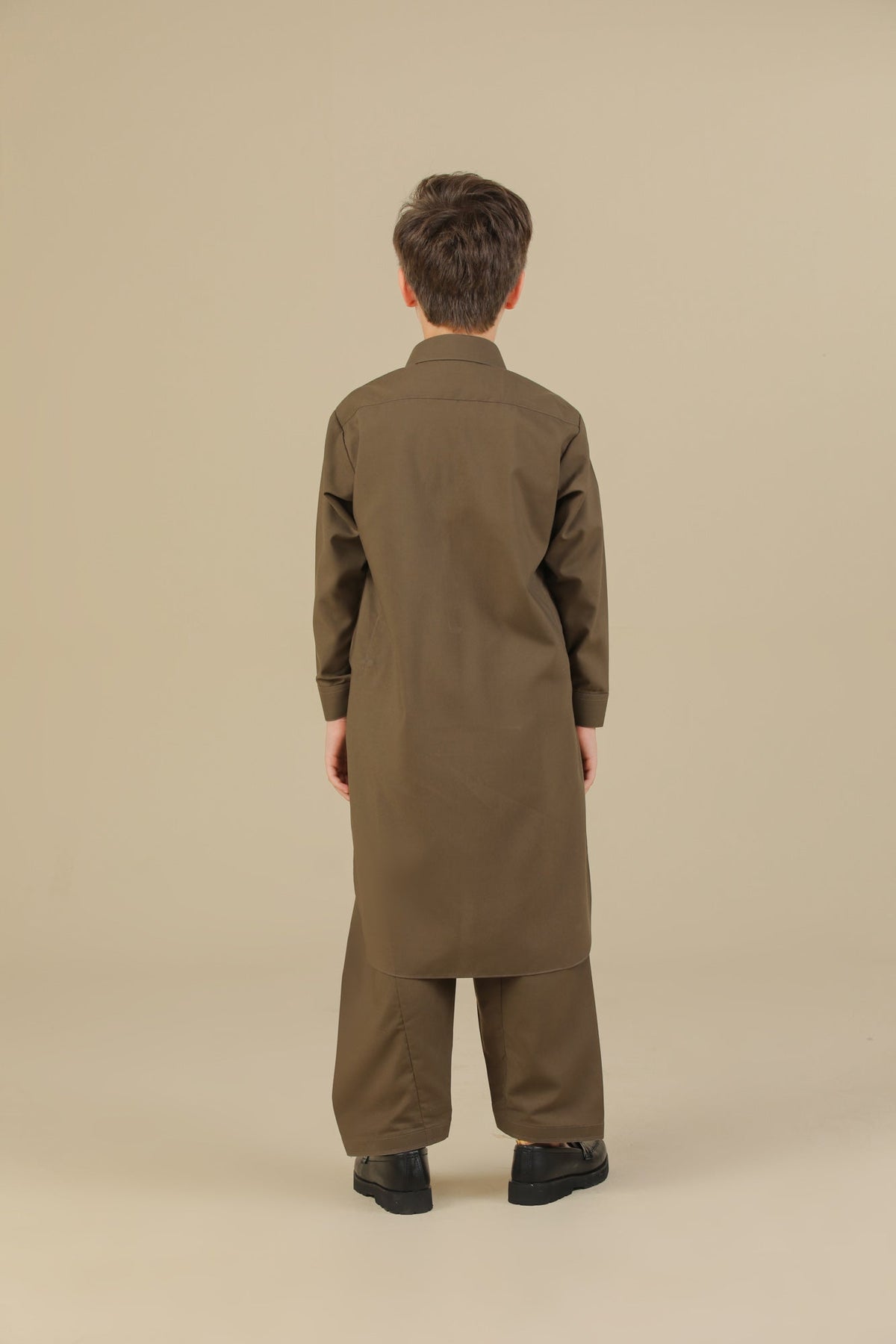 Olive Green French Collar Kurta Trouser - Kids