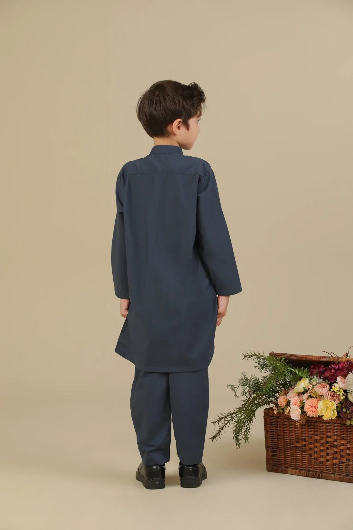 Charcoal Grey Blended Kurta Trouser - Kids
