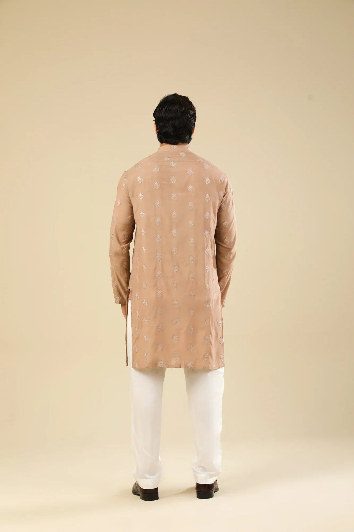 Mehrab - Sandstone Raw Silk Embroidered Kurta Trouser - Men