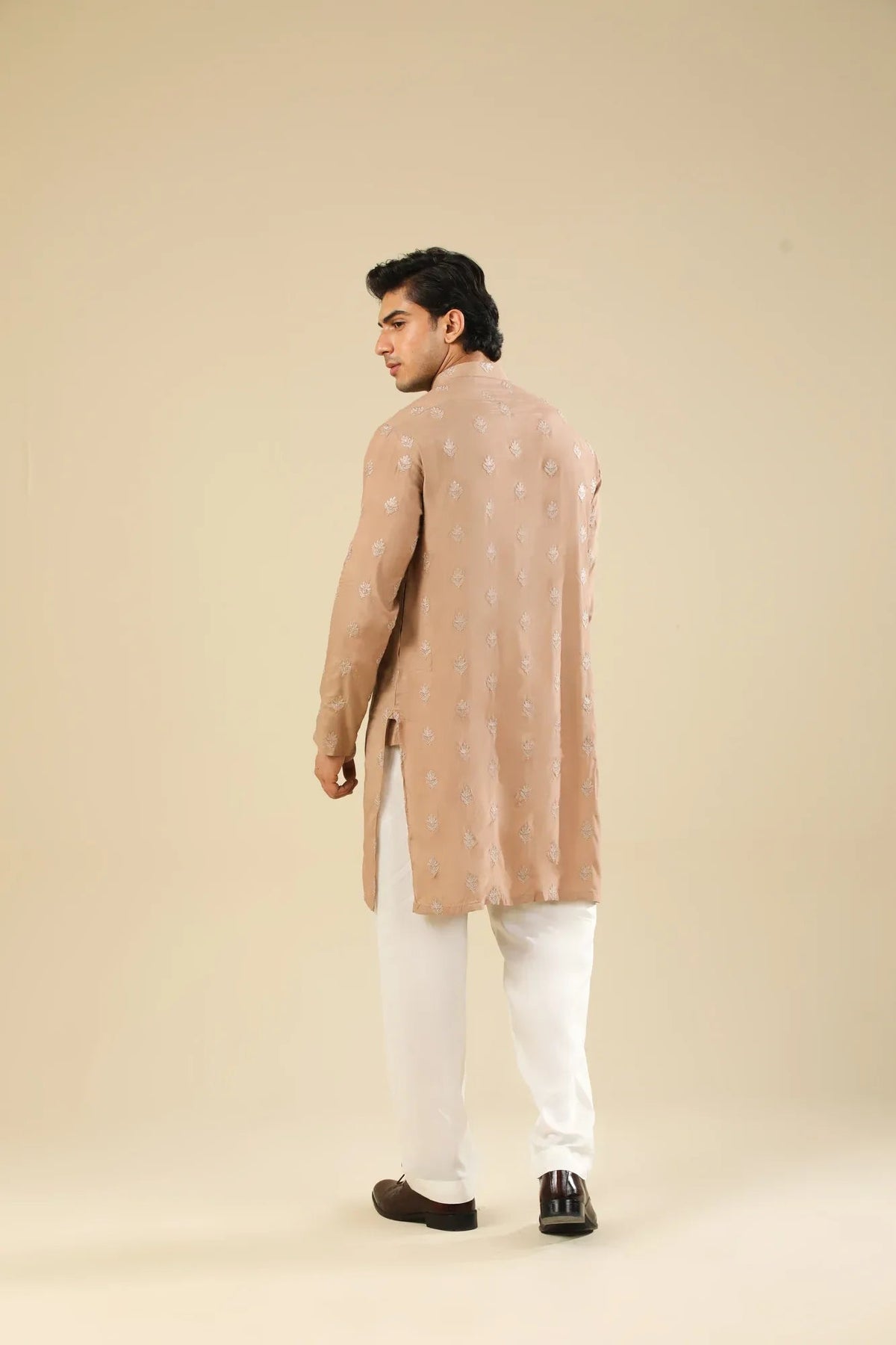 Mehrab - Sandstone Raw Silk Embroidered Kurta Trouser - Men