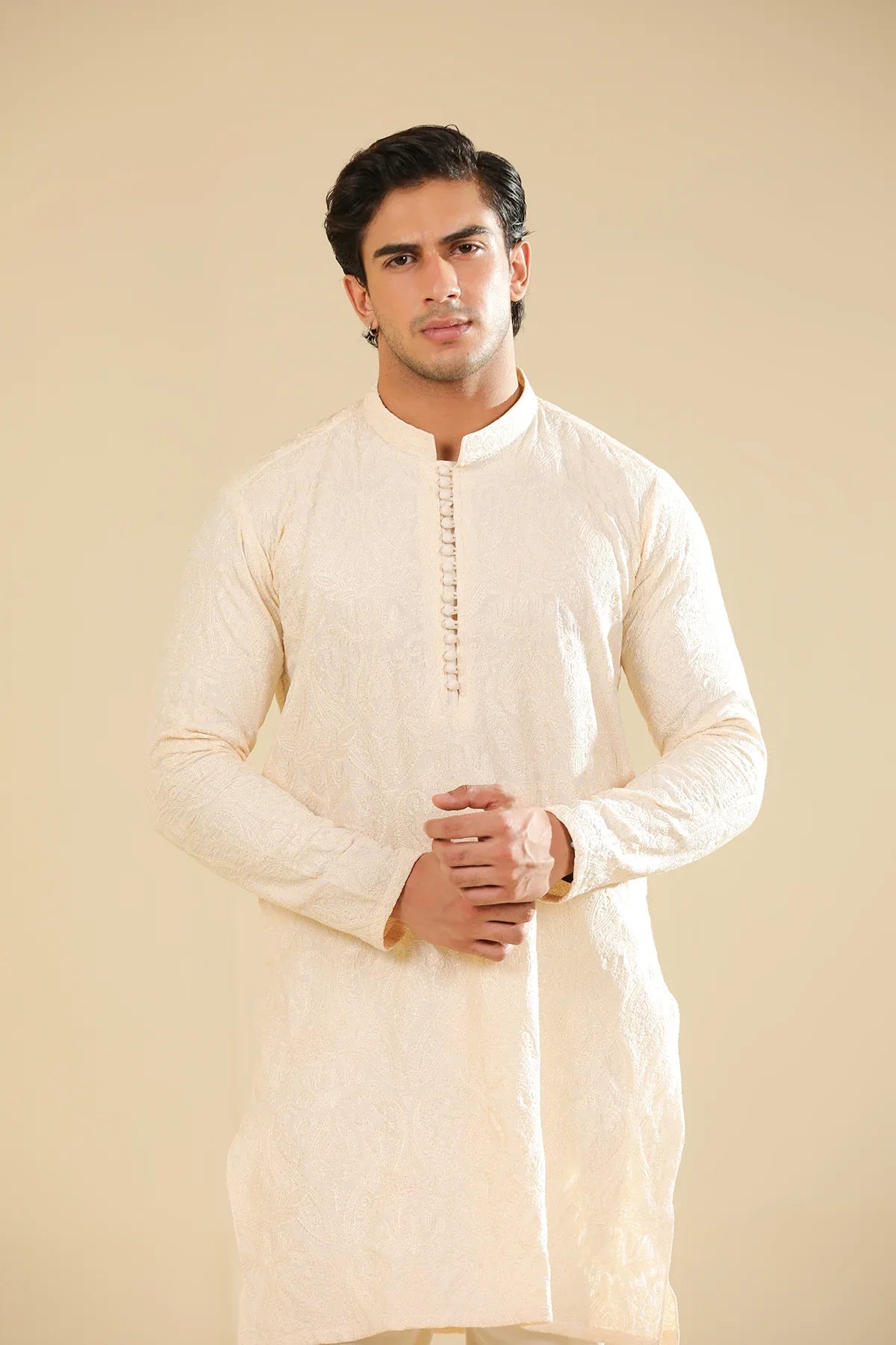 Andaz - Bosky White Raw Silk Embroidered Kurta Trouser - Men