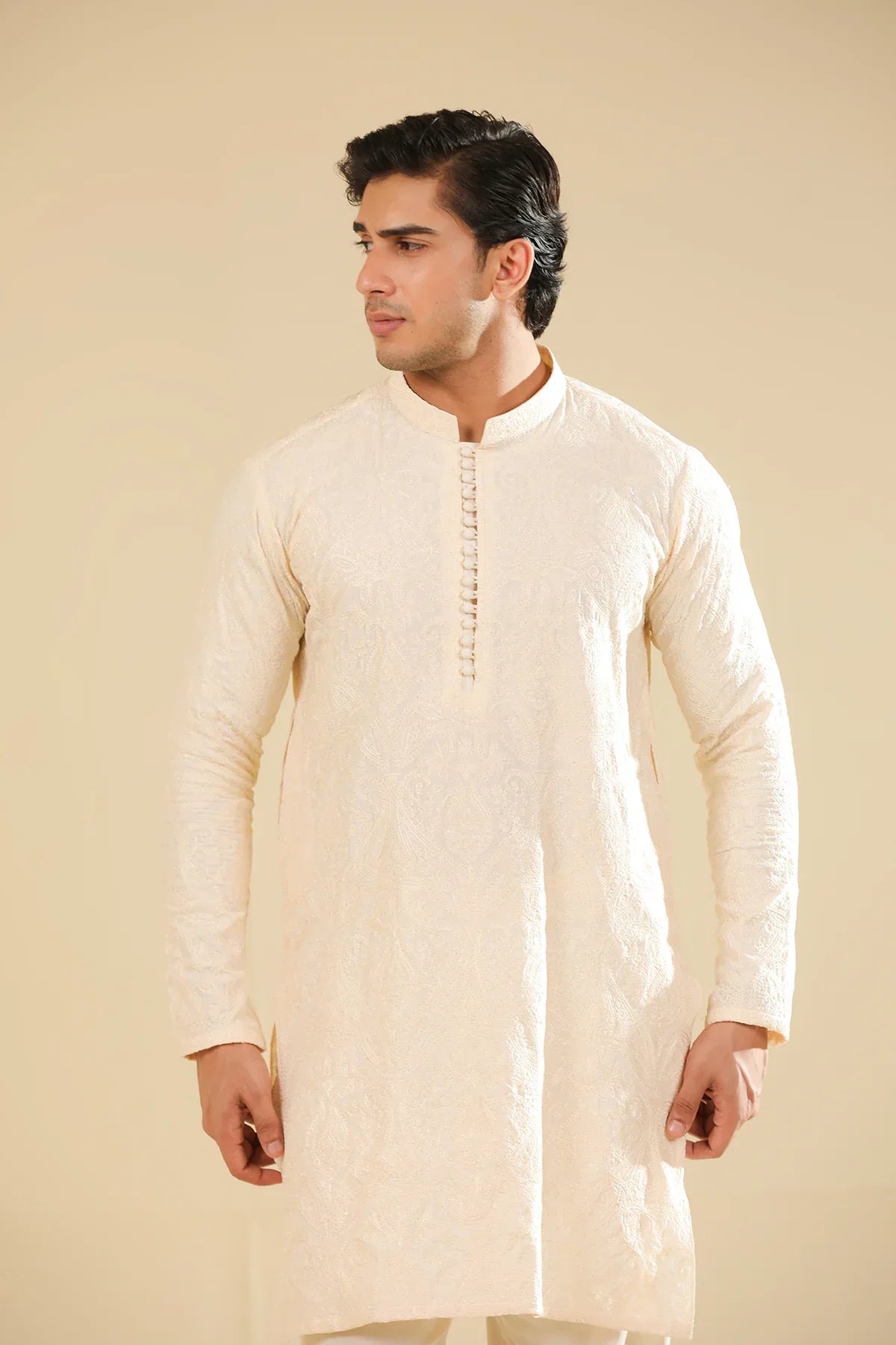 Andaz - Bosky White Raw Silk Embroidered Kurta Trouser - Men