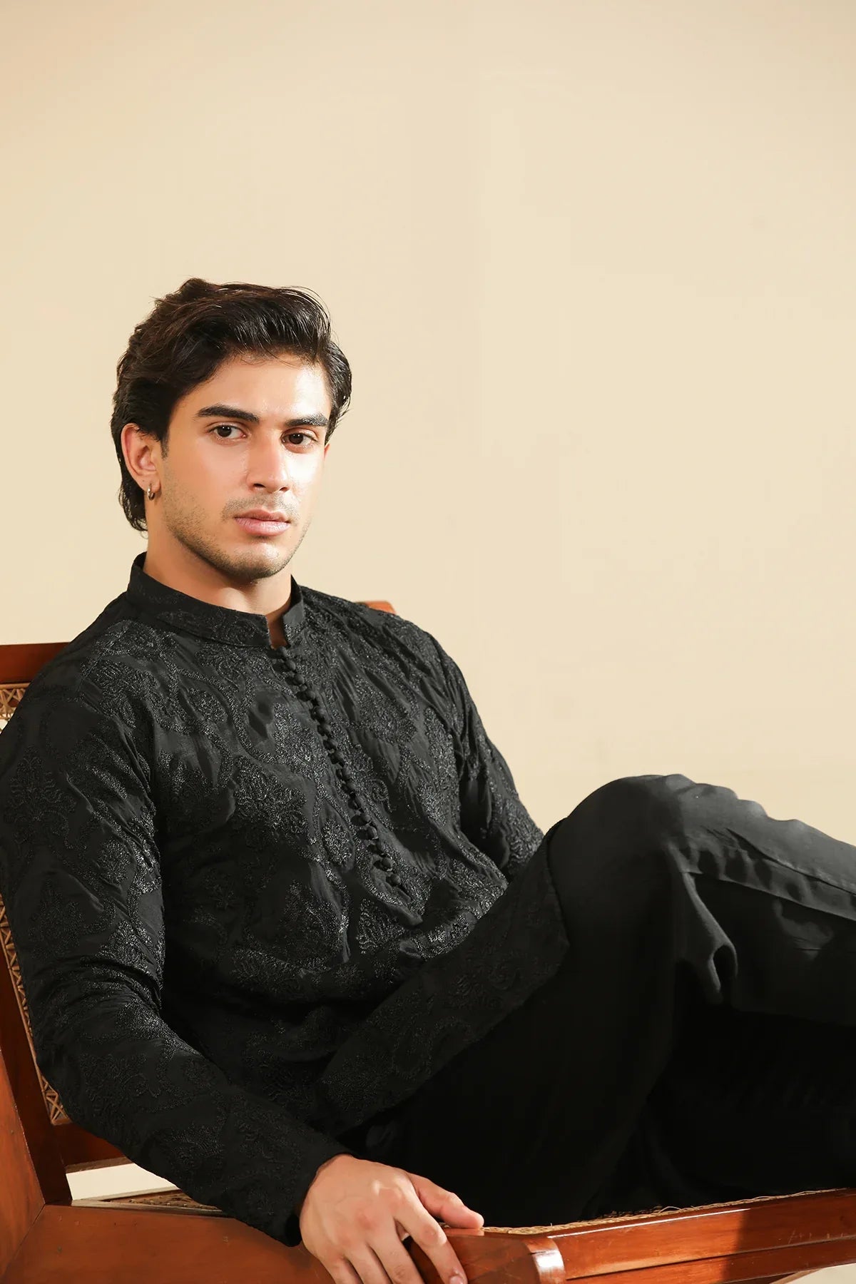 Zauq - Black Embroidered Kurta Trouser - Men