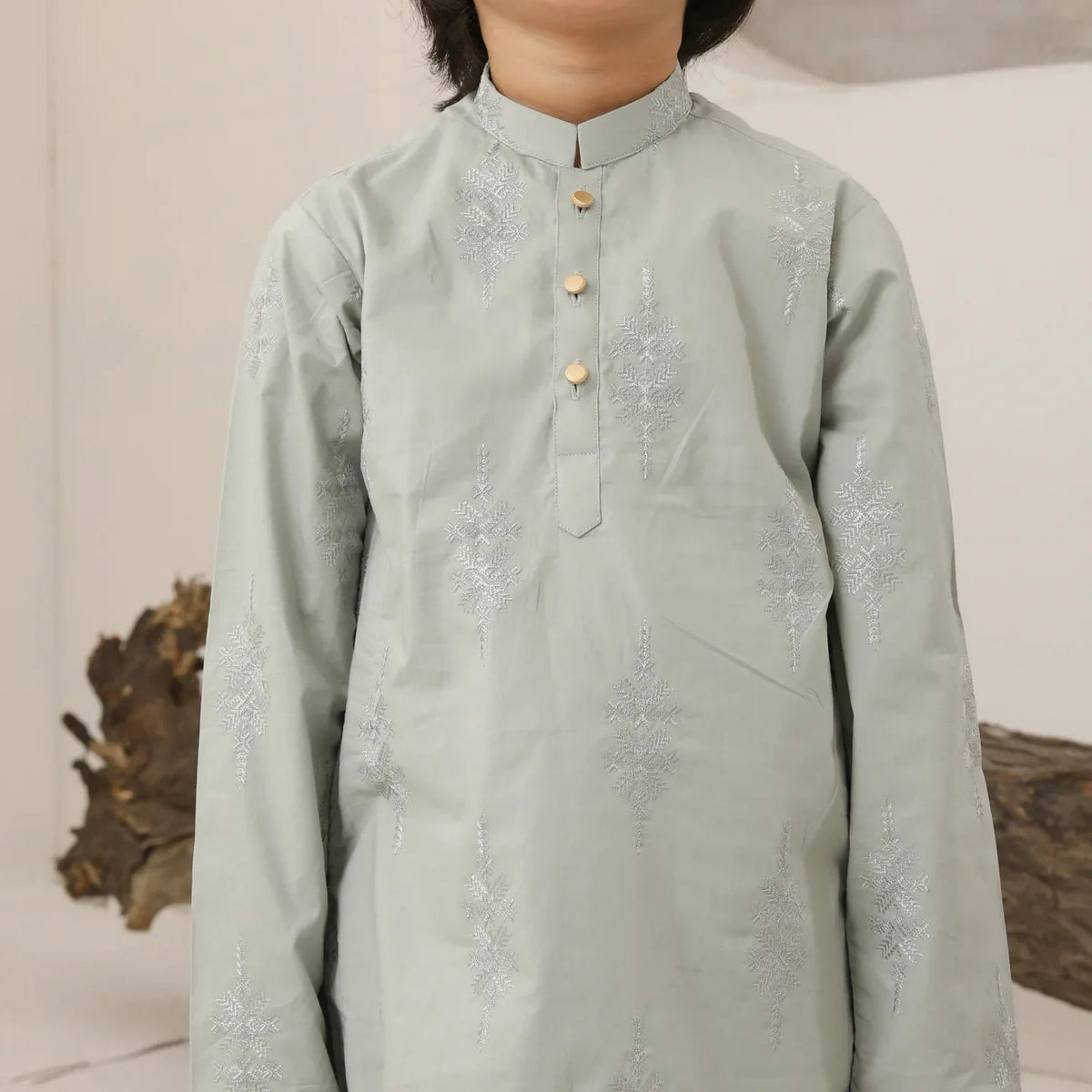 Light Mint Cotton Embroidered Kurta Trouser - Kids
