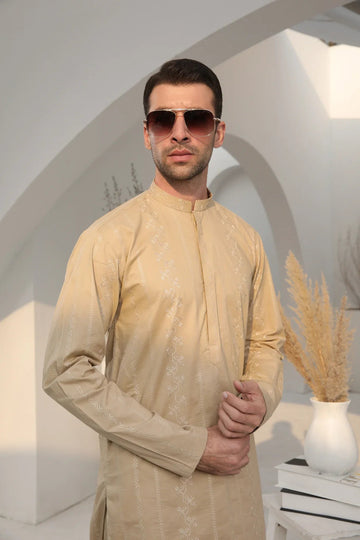 Ivory Skin Cotton Embroidered Kurta Trouser - Men