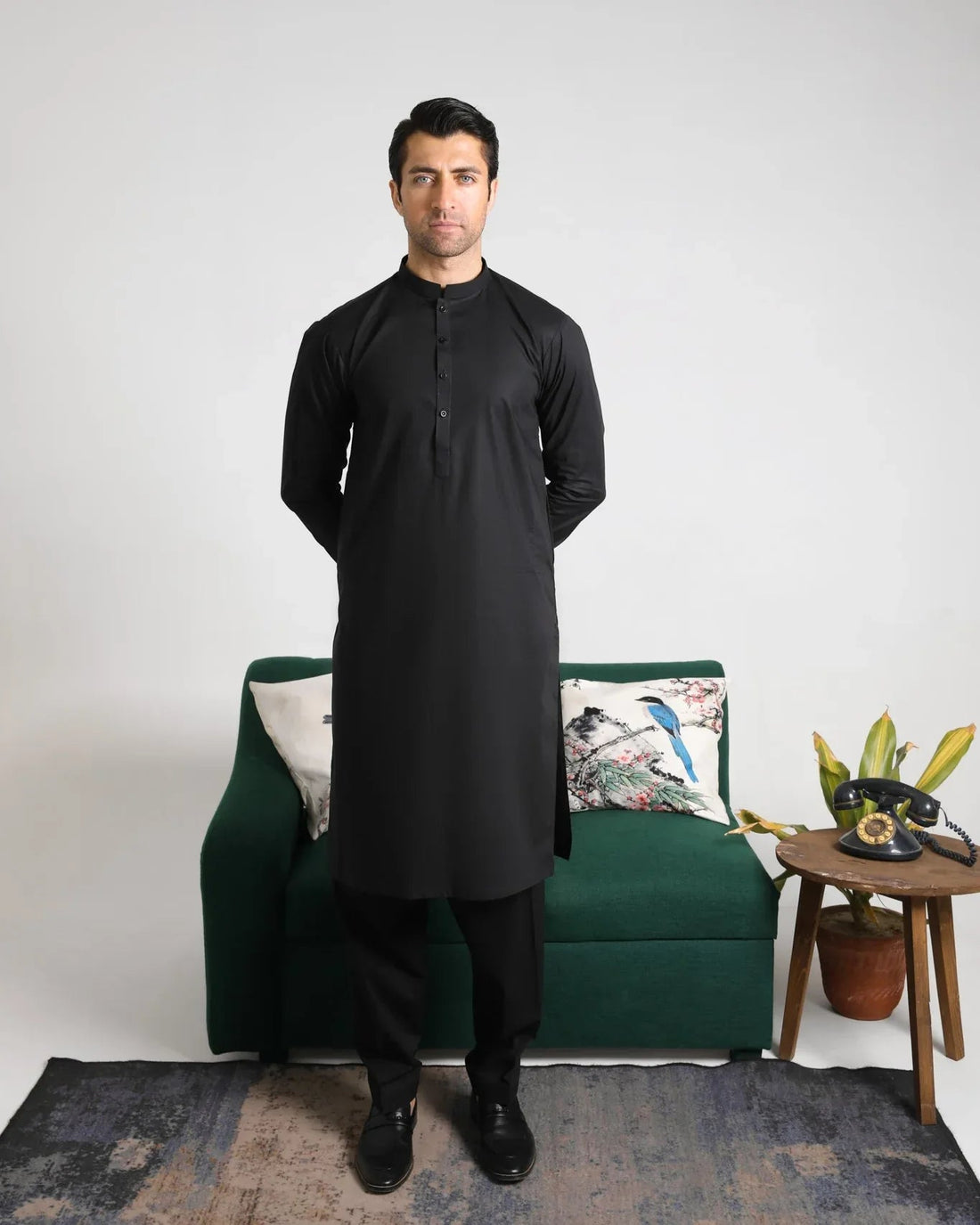 Black Soft Cotton Kurta Shalwar - Men