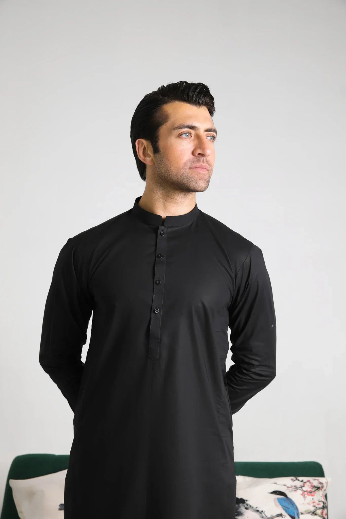 Black Soft Cotton Kurta Shalwar - Men