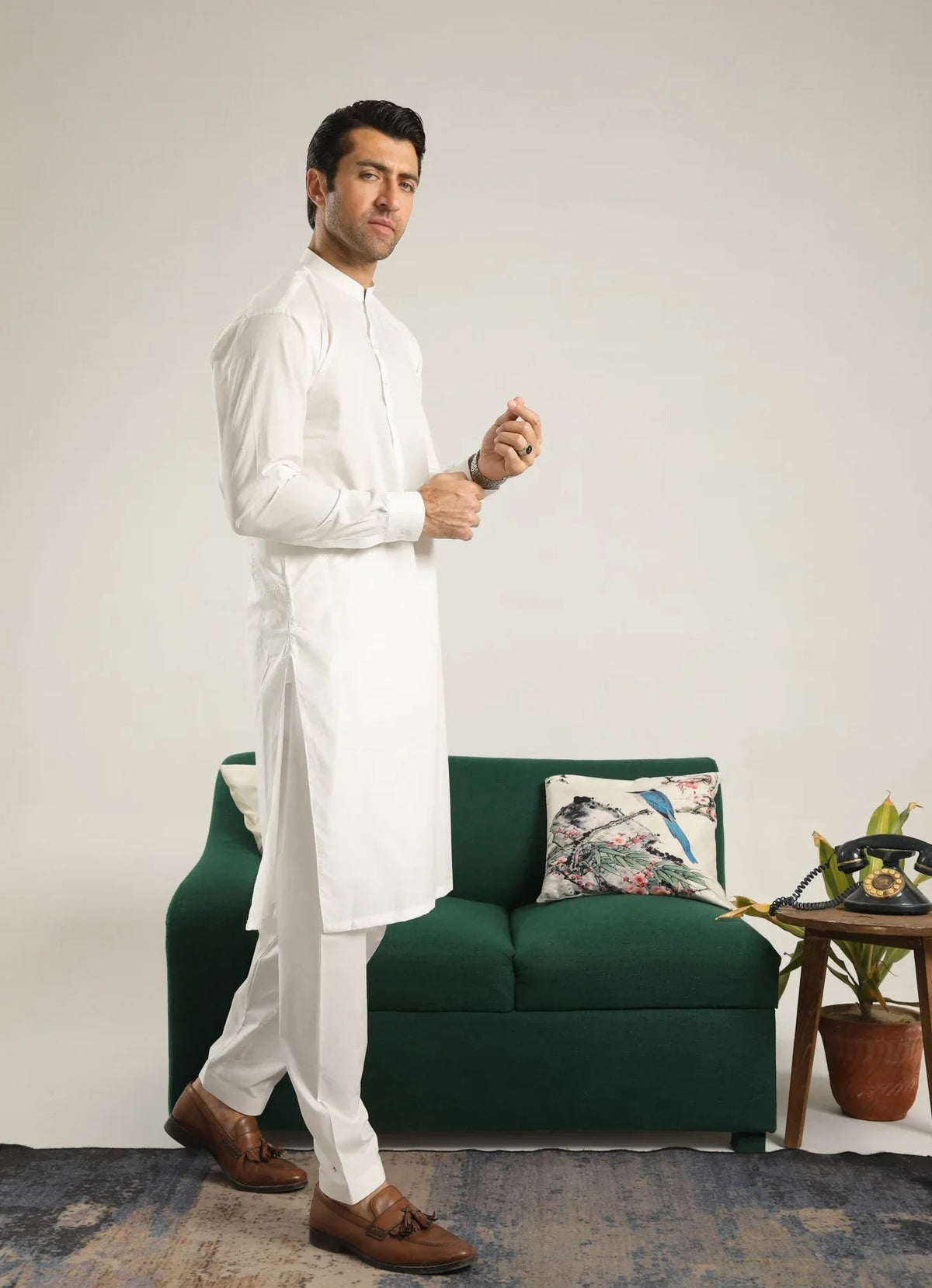Off White Soft Cotton Kurta Shalwar - Men