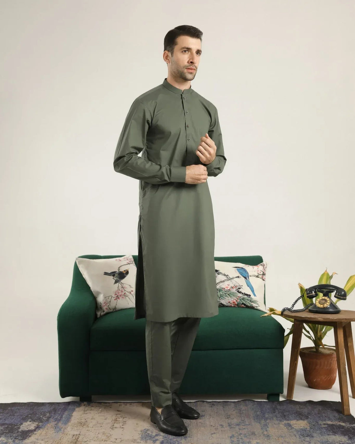 Army Green Soft Cotton Kurta Trouser - Men
