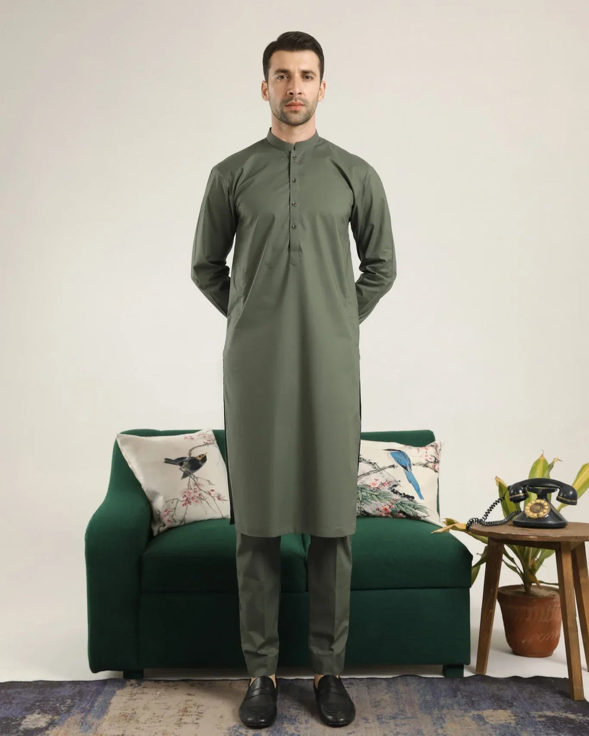 Army Green Soft Cotton Kurta Trouser - Men