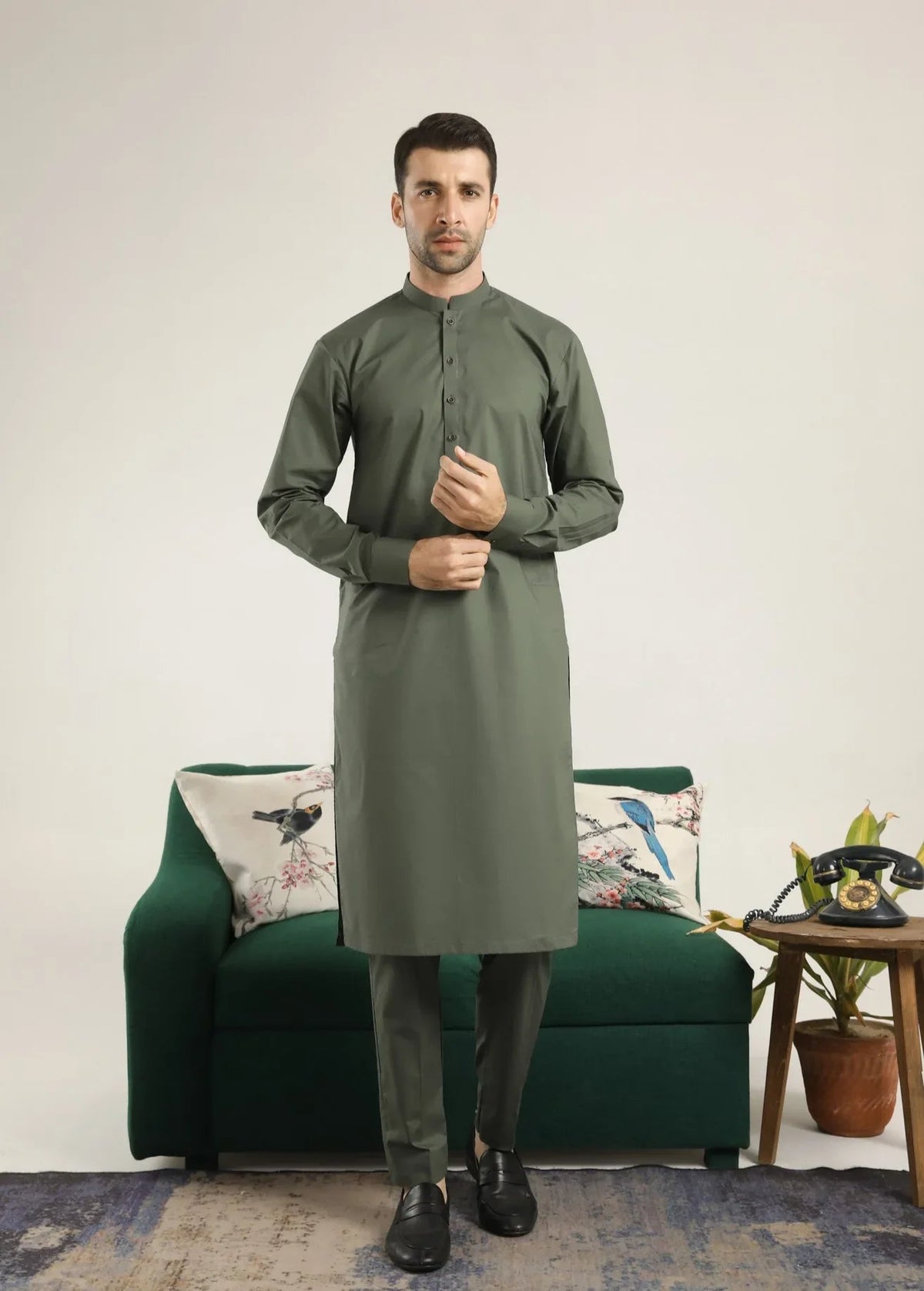 Army Green Soft Cotton Kurta Trouser - Men