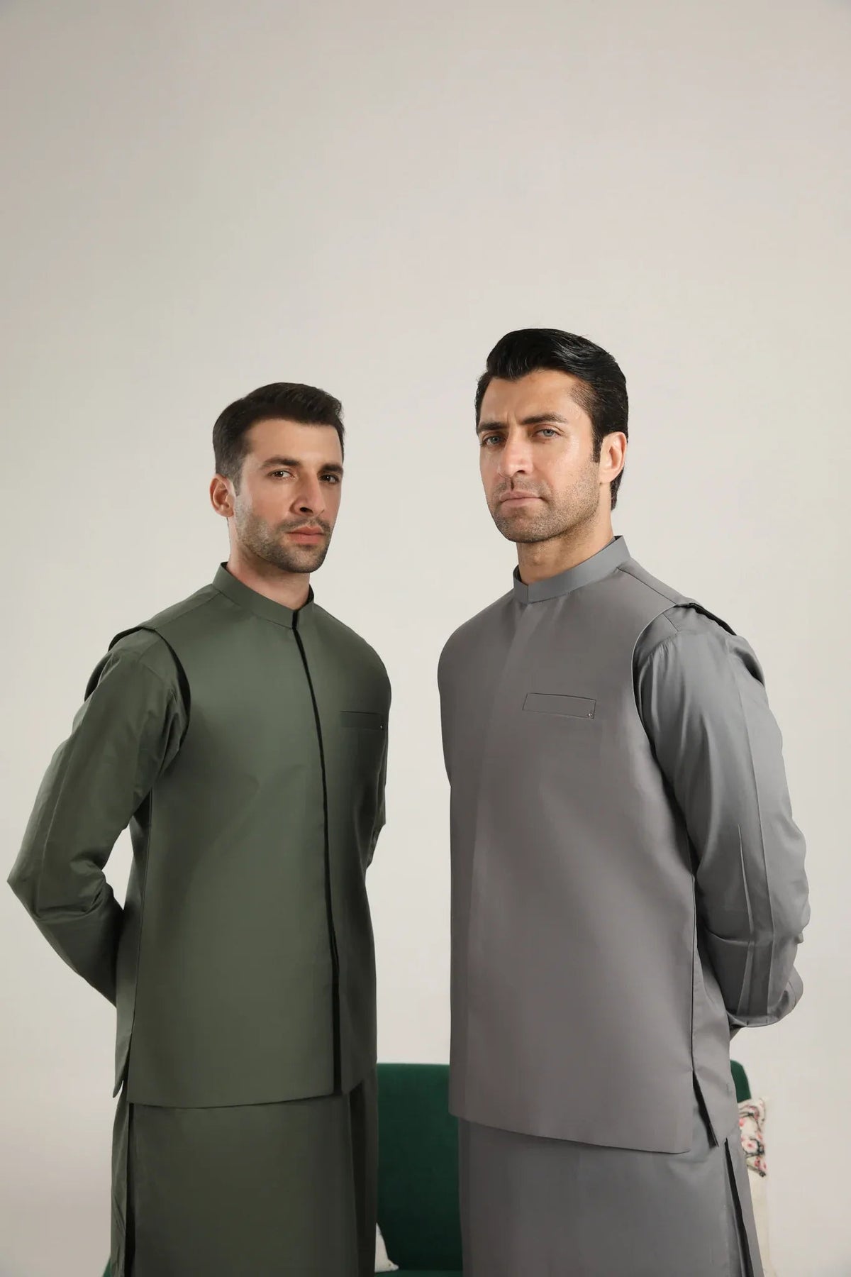 Light Grey Soft Cotton Kurta Trouser with Waistcoat - Men