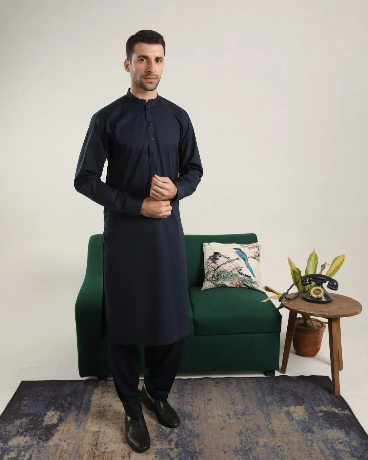 Dark Navy Blue Soft Cotton Kurta Shalwar - Men