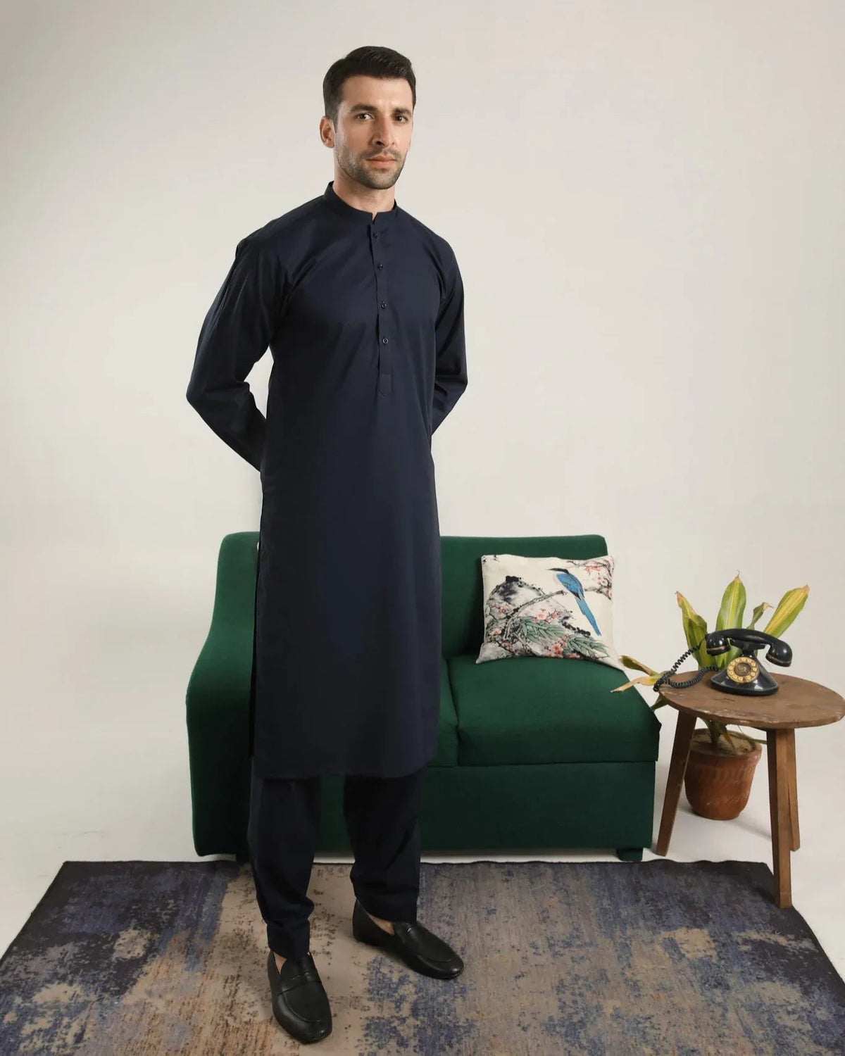 Dark Navy Blue Soft Cotton Kurta Shalwar - Men