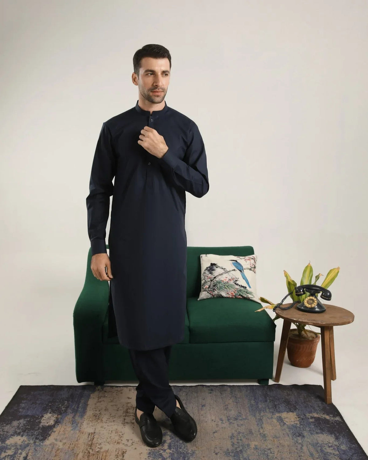 Dark Navy Blue Soft Cotton Kurta Shalwar - Men