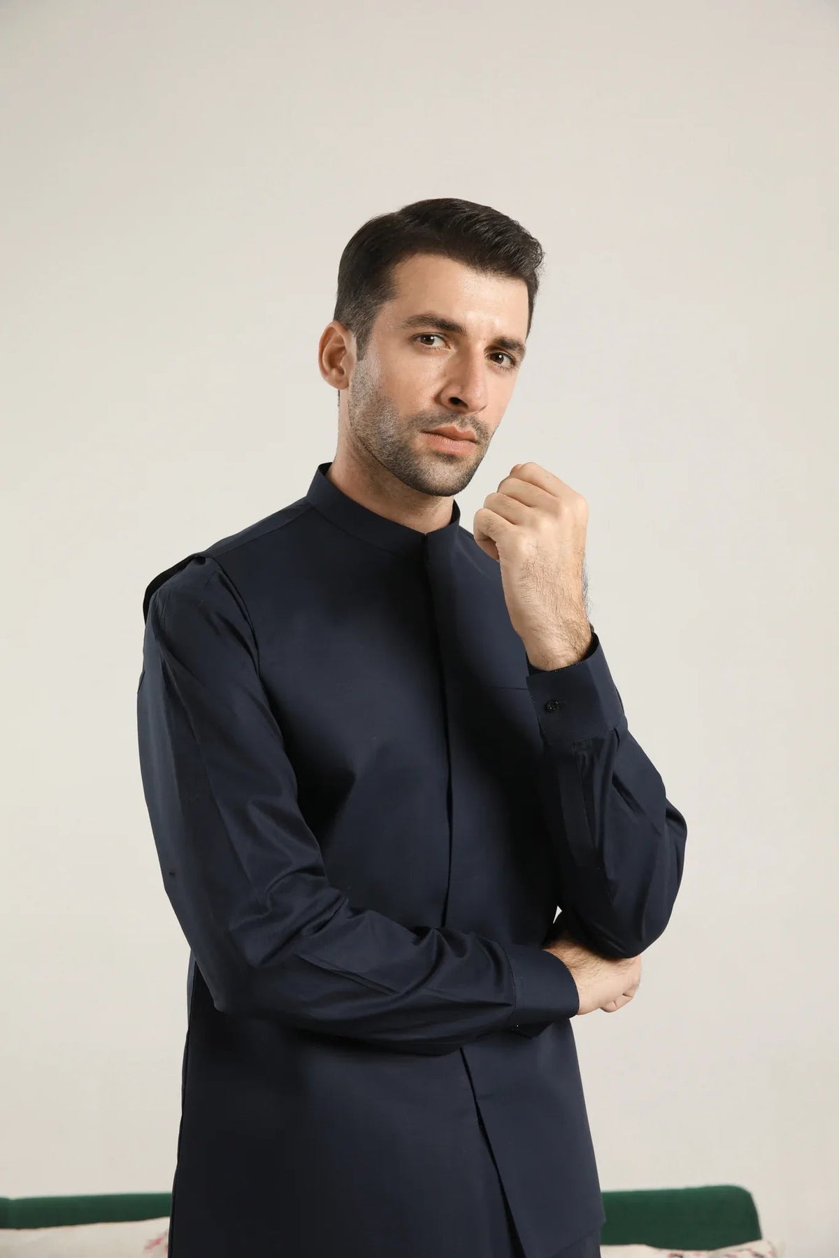 Dark Navy Blue Soft Cotton Kurta Shalwar with Waistcoat - Men