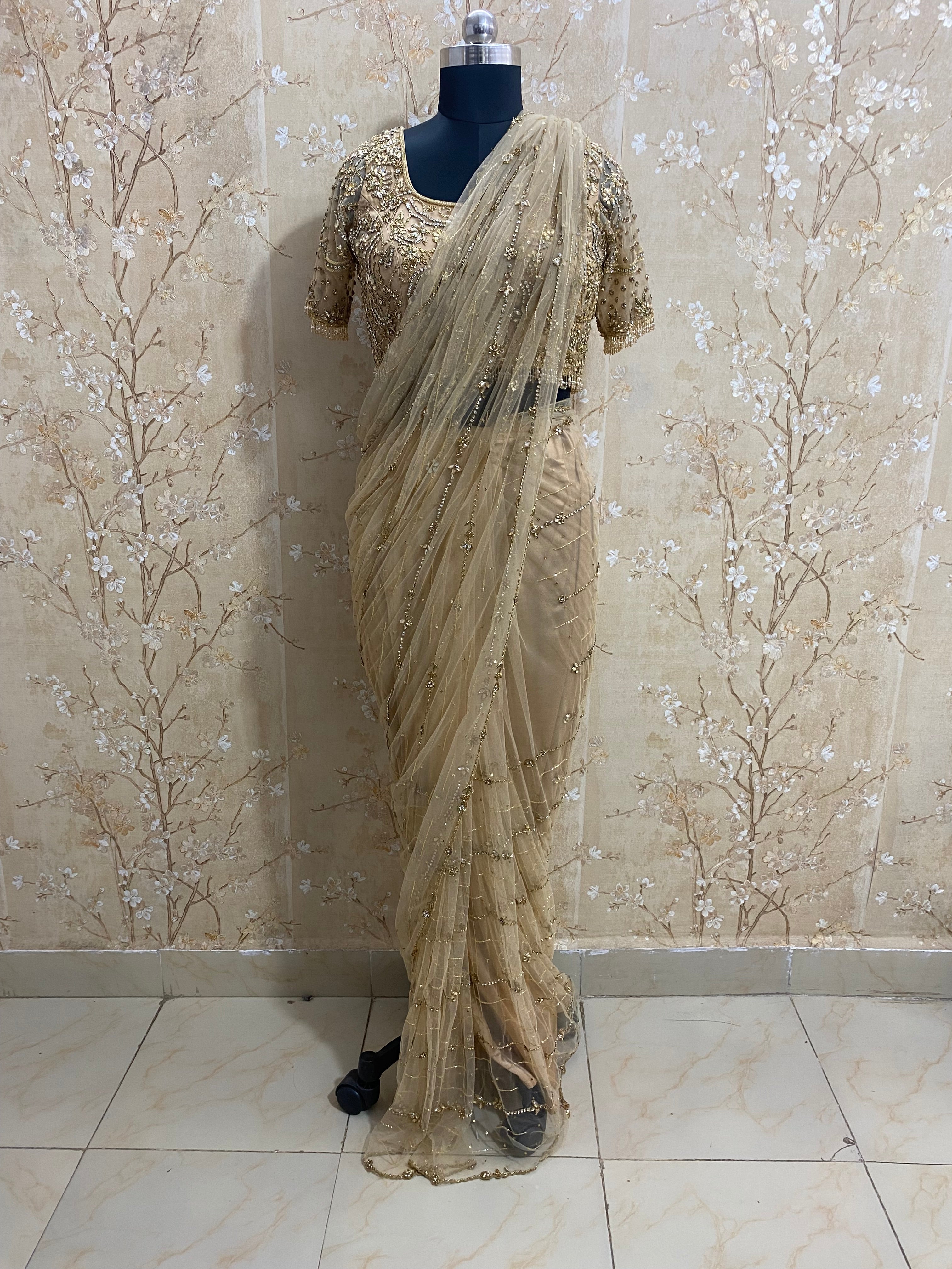 Biege Color sparkling saree