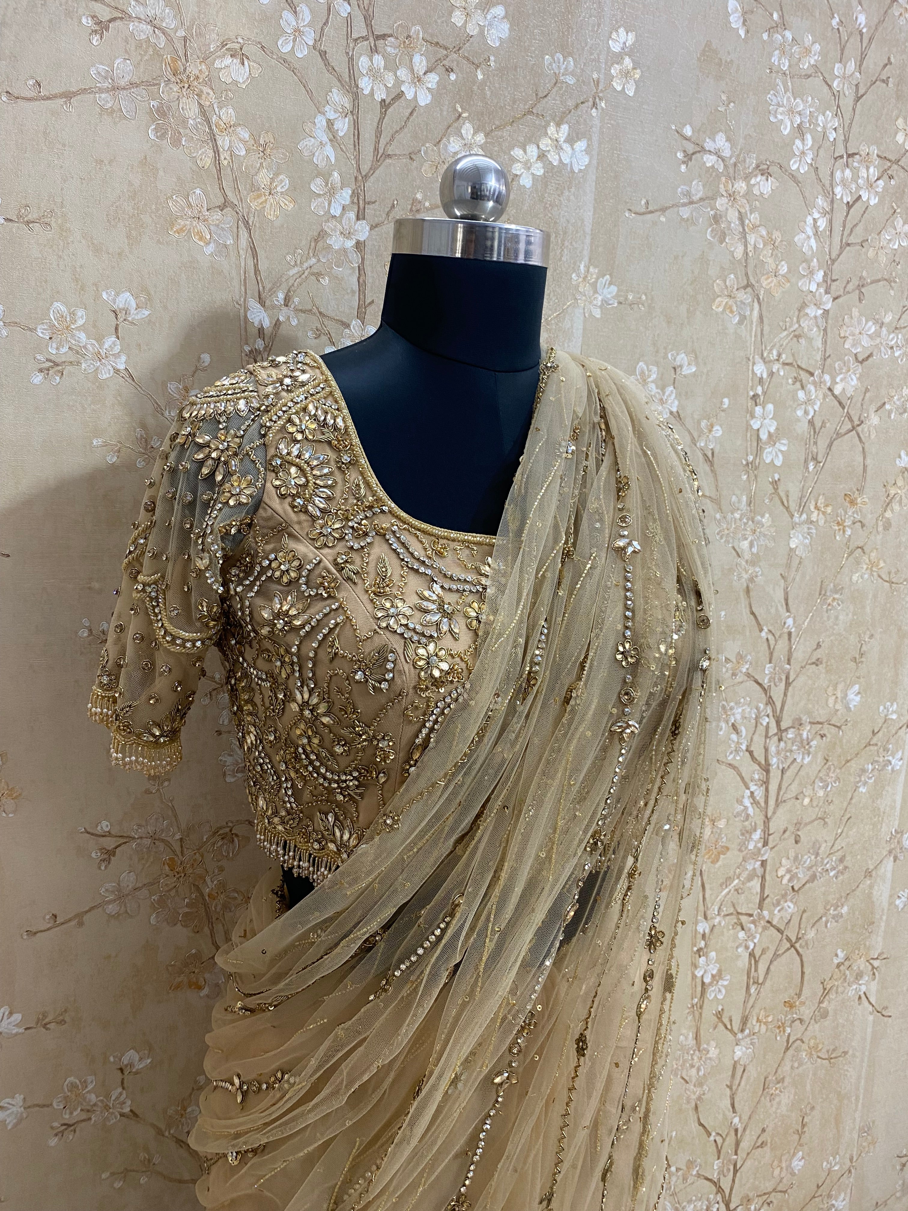 Biege Color sparkling saree