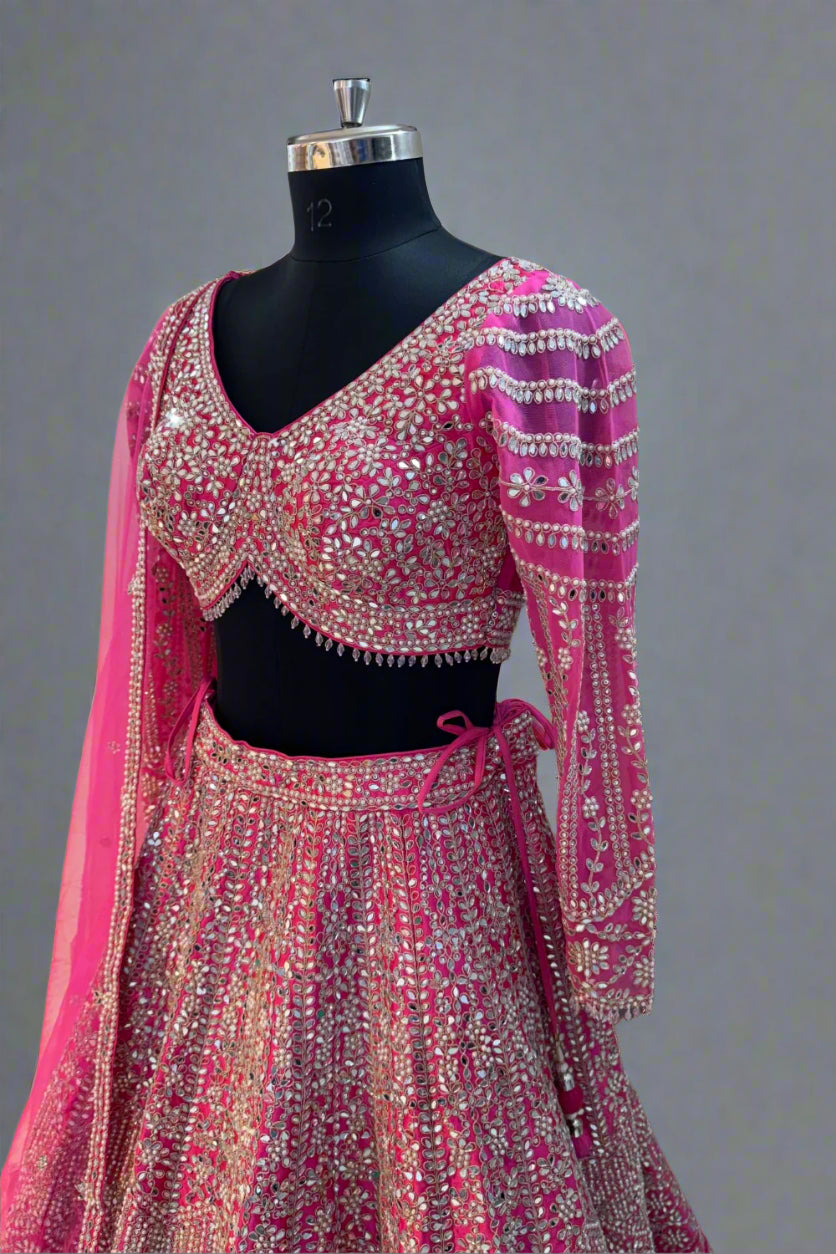 Stunning pink lehenga Embroidered with mirror and cutdana work
