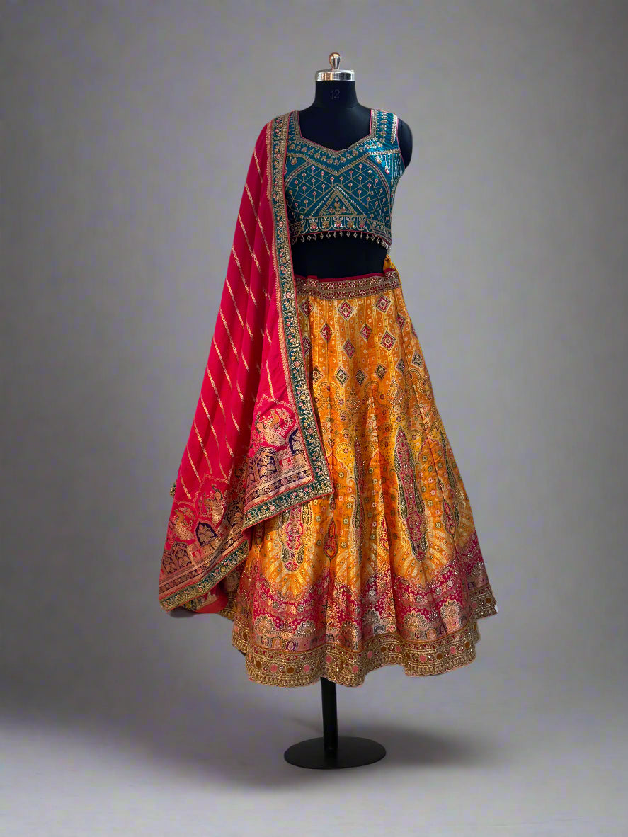 Classic yellow Embriodered lehenga on pure silk fabric Main image