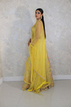 Yellow Embroidered Floral Notched  Zardozi Lehenga Set