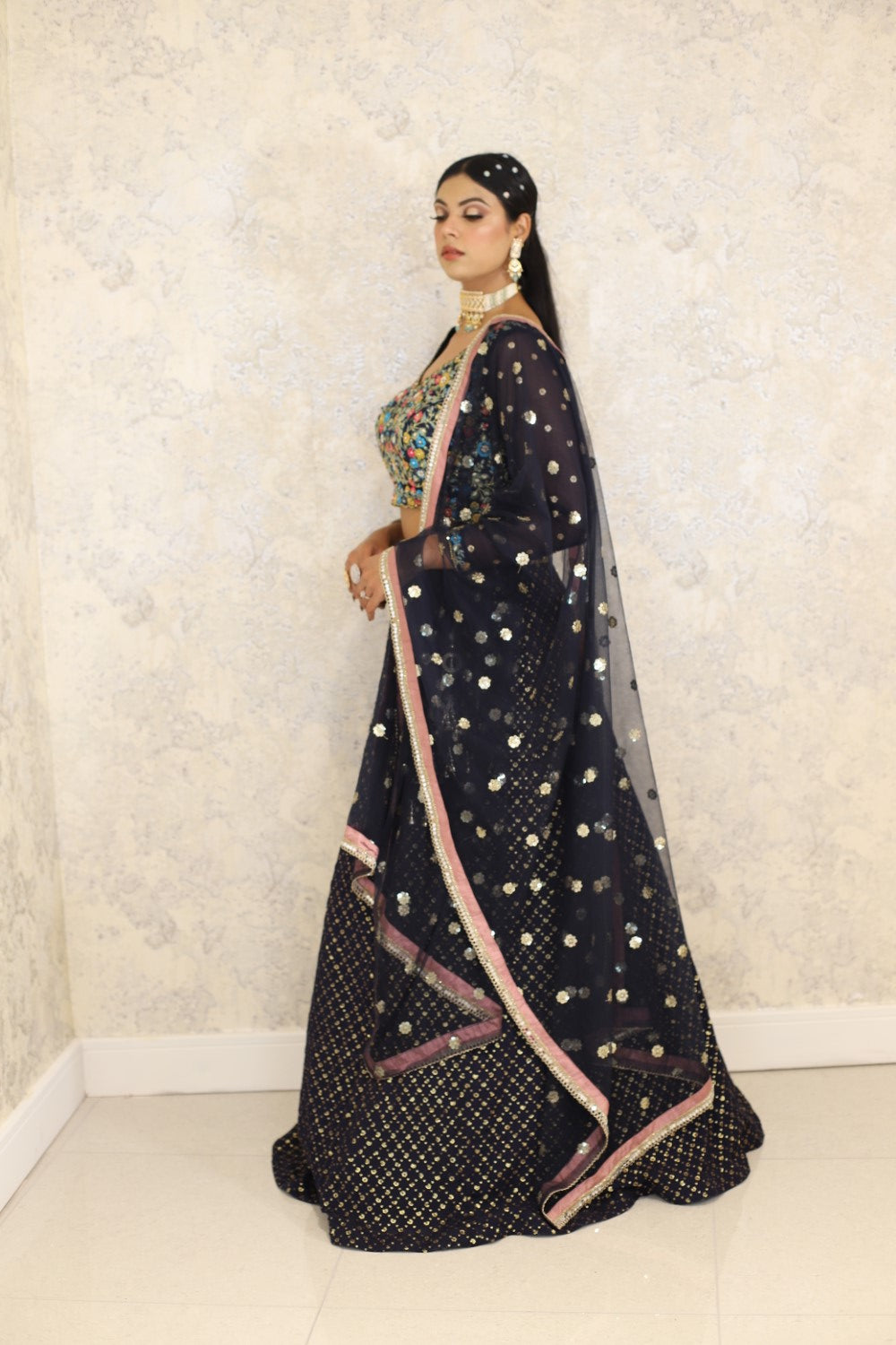 Black Lehenga And Blouse Silk Organza Hand Embroidered Zardosi Round Set Secondary image