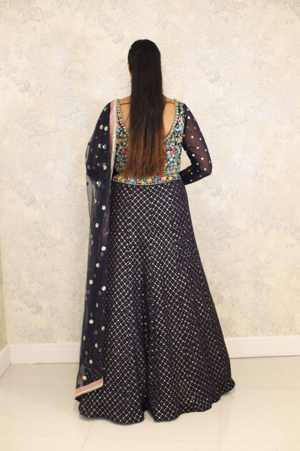 Black Lehenga And Blouse Silk Organza Hand Embroidered Zardosi Round Set