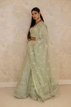 Green Lehenga silk Embellished Sequin Sweetheart Embroidered Set