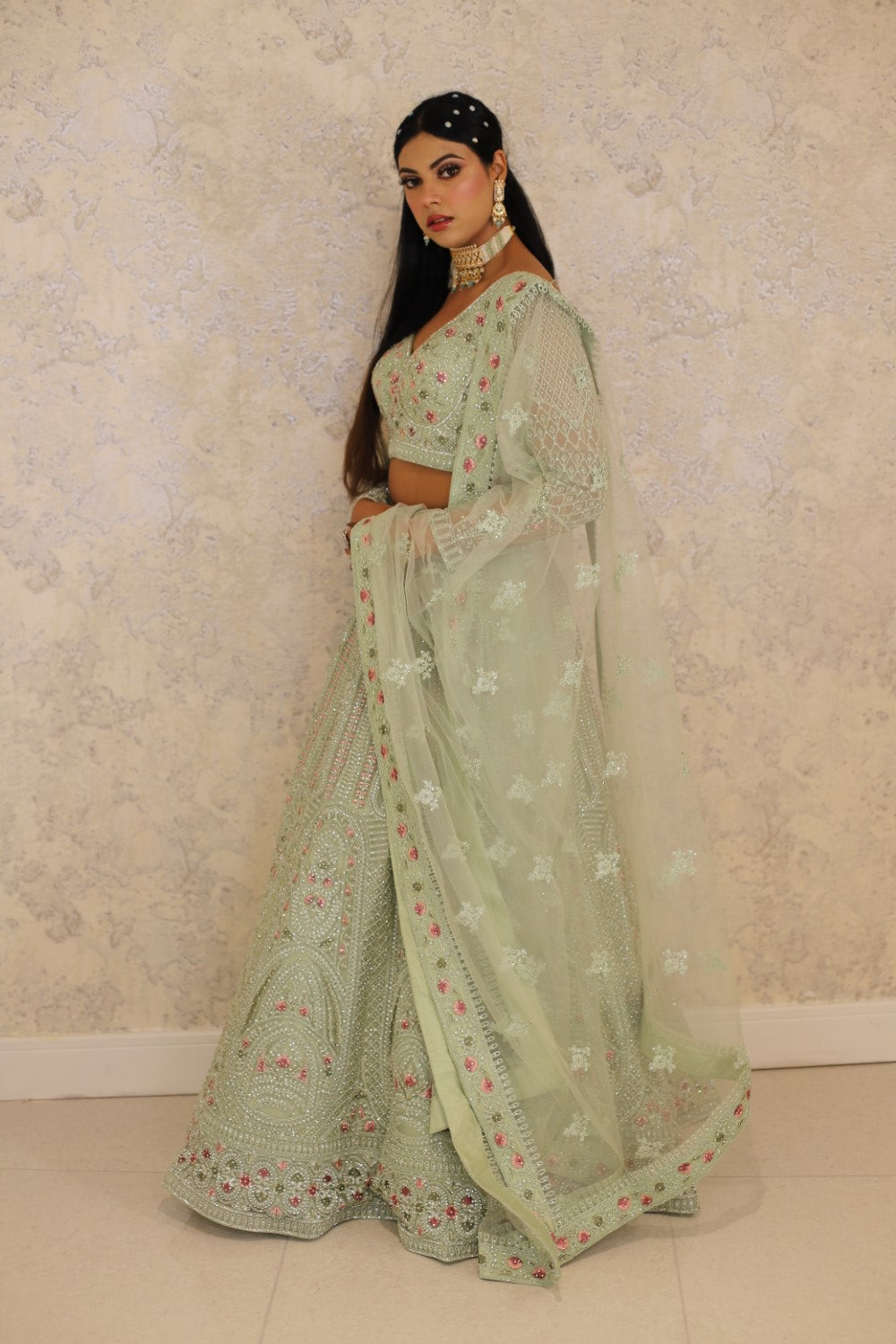 Green Lehenga silk Embellished Sequin Sweetheart Embroidered Set