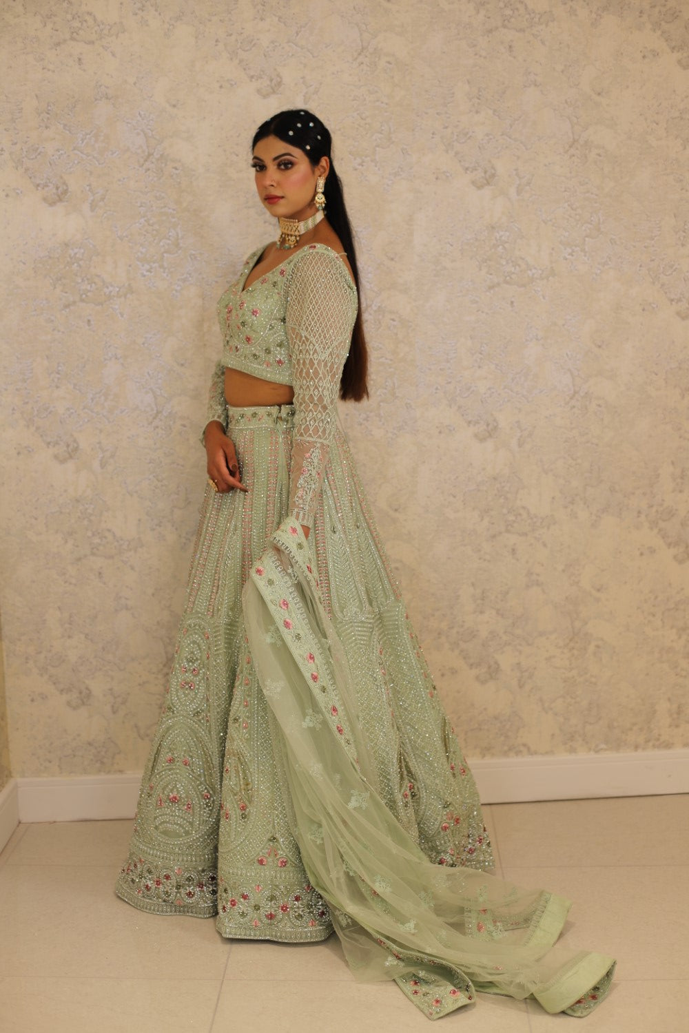 Green Lehenga silk Embellished Sequin Sweetheart Embroidered Set