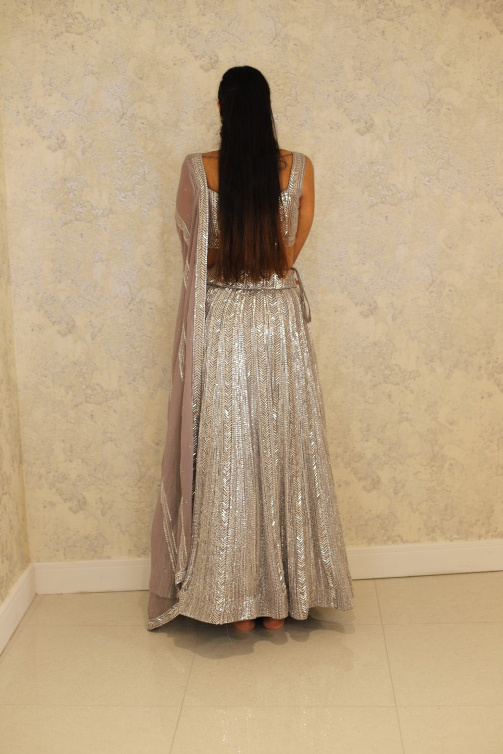 Grey sequins Lehenga Georgette Embroidered Sequin Square Set