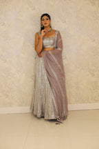 Grey sequins Lehenga Georgette Embroidered Sequin Square Set