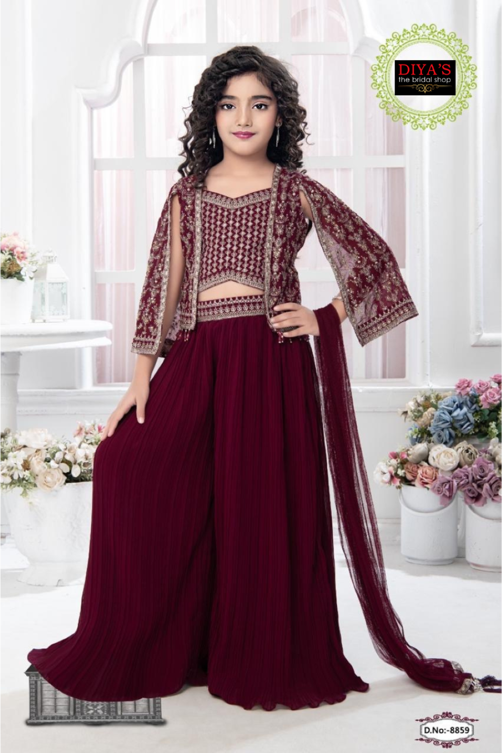 Kid's Maroon Jacket Style Lehenga