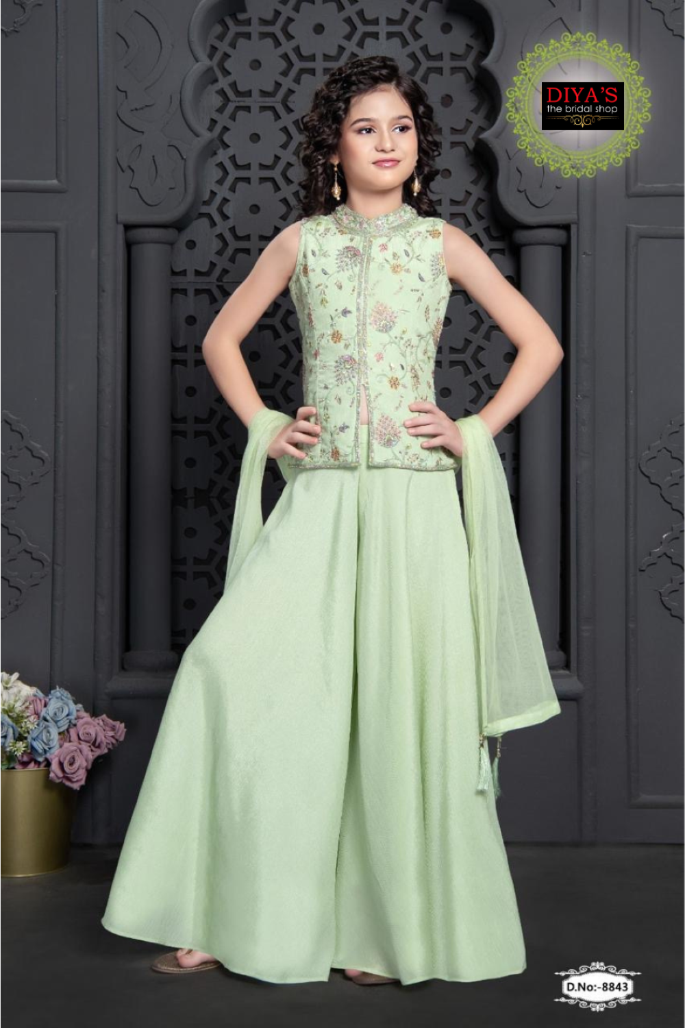 Pastel Green Palazzo Lehenga with Embroidered Jacket