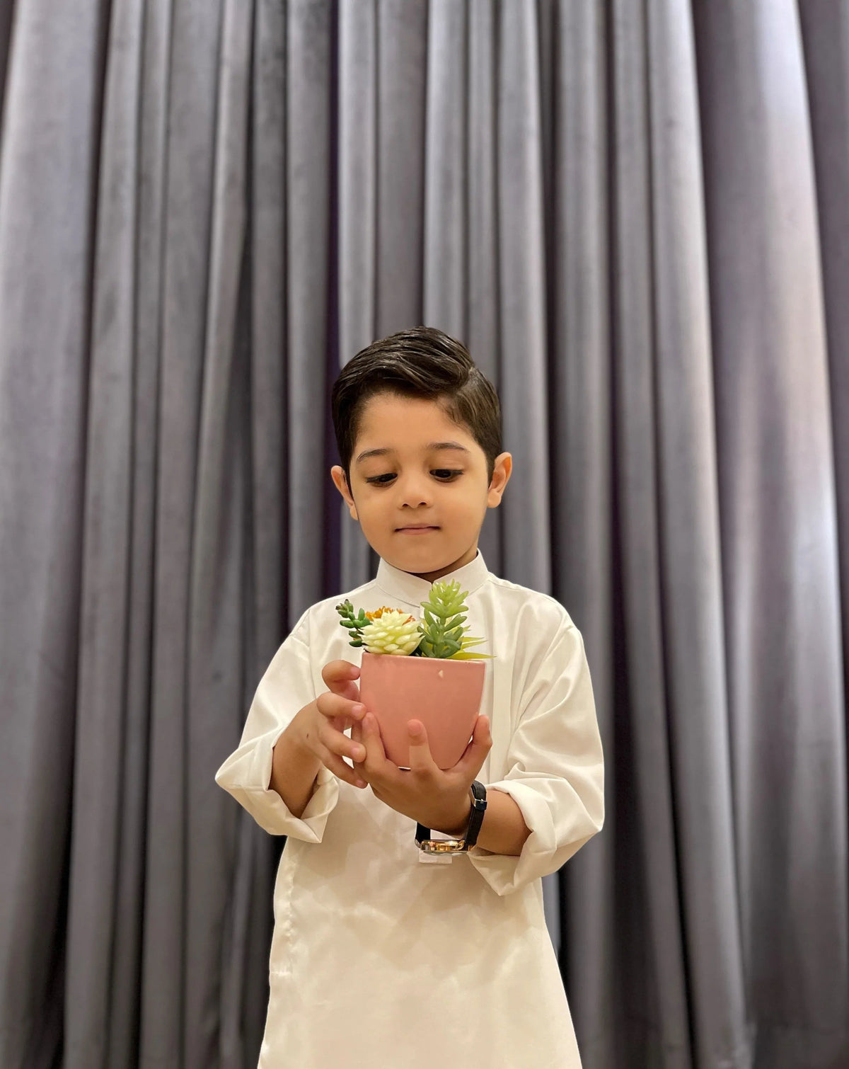 Off White Blended Kurta Trouser - Kids