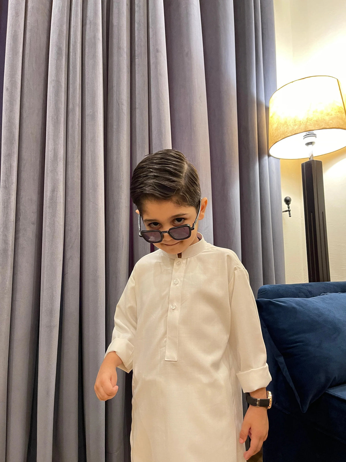 Off White Blended Kurta Trouser - Kids