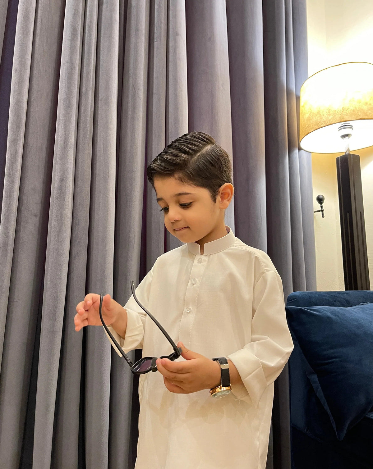 Off White Blended Kurta Trouser - Kids