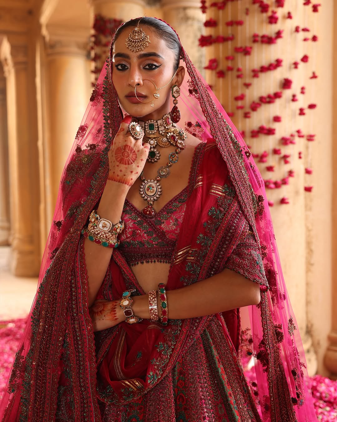 Wine color Hand Embroidered Nakshi Bridal Lehenga Set Secondary image