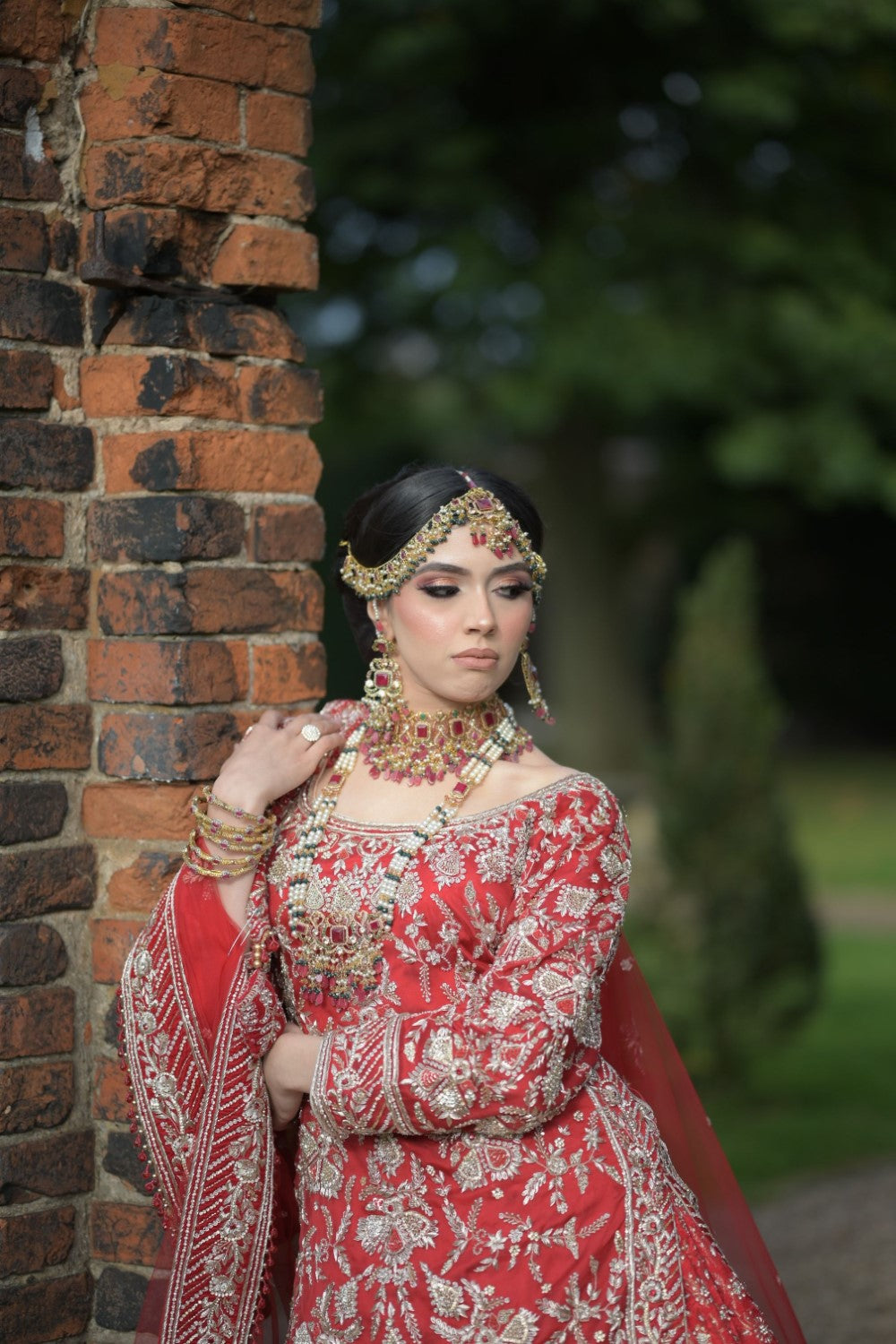 Red Embroidered Floral Broad Leaf Neck Lavanya Bridal Lehenga Set