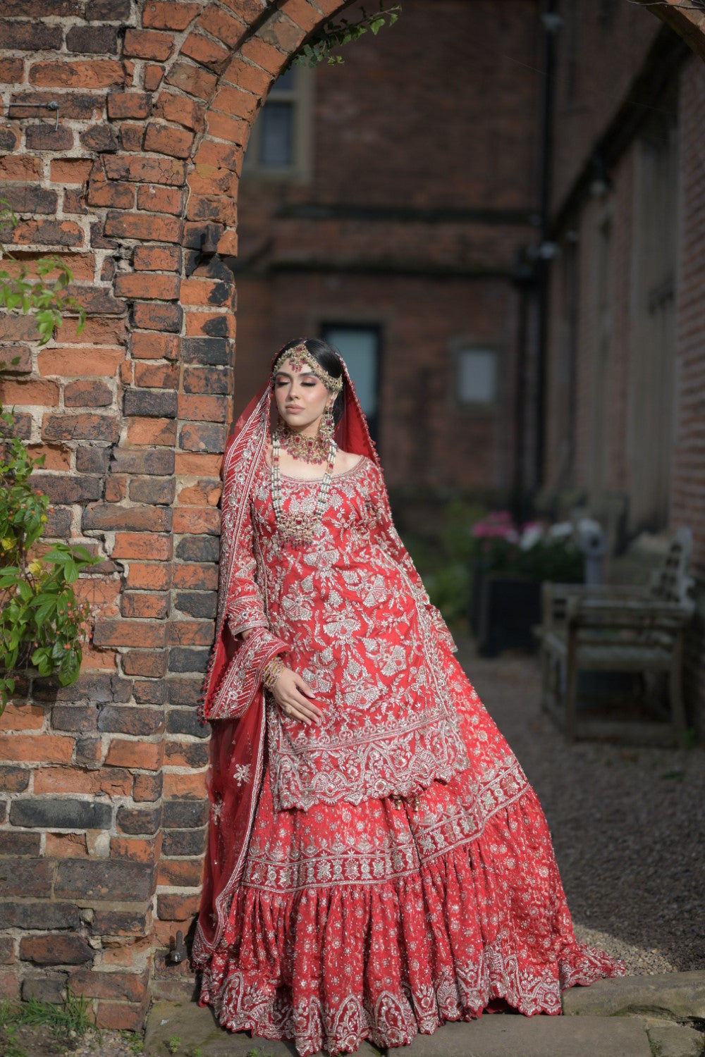 Red Embroidered Floral Broad Leaf Neck Lavanya Bridal Lehenga Set Secondary image