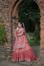 Red Embroidered Floral Broad Leaf Neck Lavanya Bridal Lehenga Set
