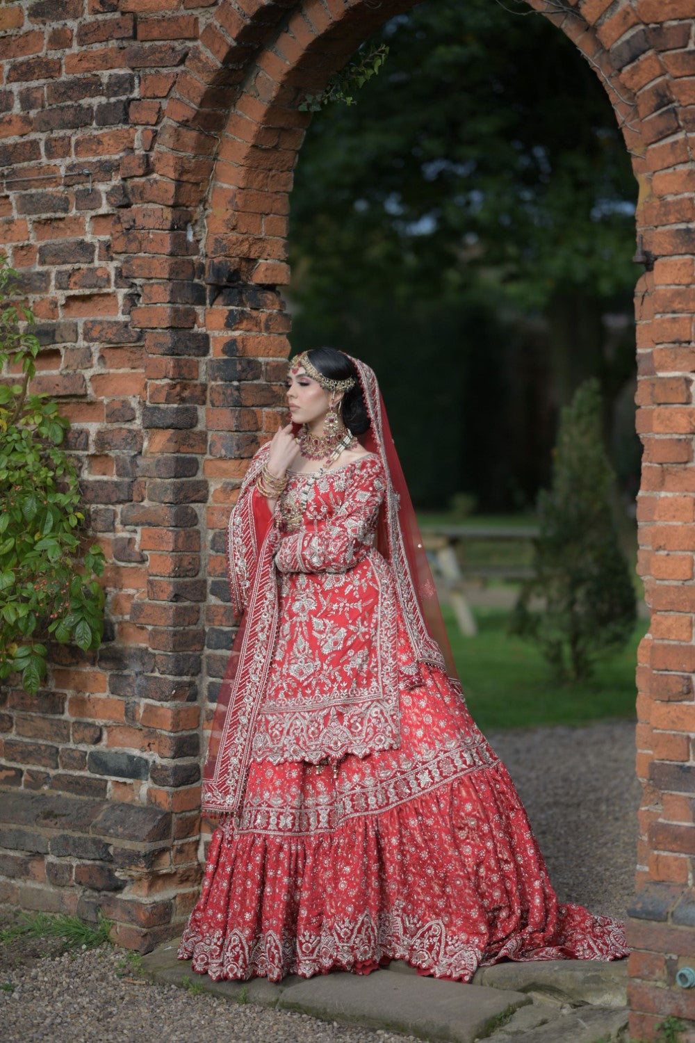 Red Embroidered Floral Broad Leaf Neck Lavanya Bridal Lehenga Set