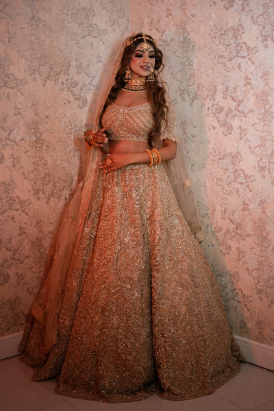 Gold Silk Satin Embroidery Sequins V Neck Shimmery lehenga set