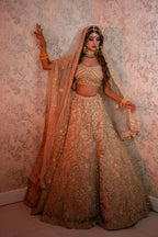 Gold Silk Satin Embroidery Sequins V Neck Shimmery lehenga set